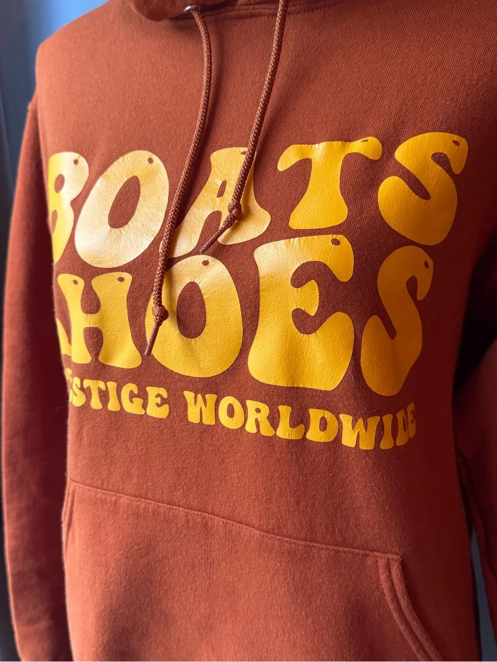 Jerzee Orange 'stepbrothers reference ' Graphic Hoodie with Yellow Print small - Picture 2 of 6